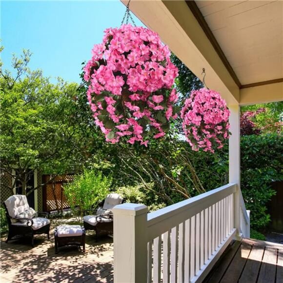 Artificial Hanging Flowers with Basket for Garden Outdoor Spring Summer Decor - Picture 2 of 7